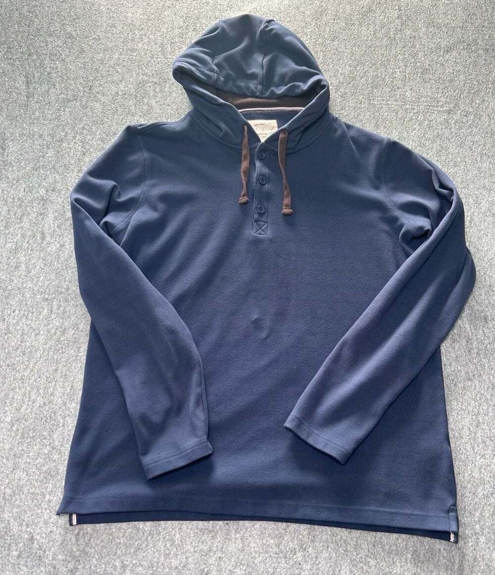 Weatherproof Vintage Navy Blue Fleece Henley Hoodie Long Sleeve Pullover